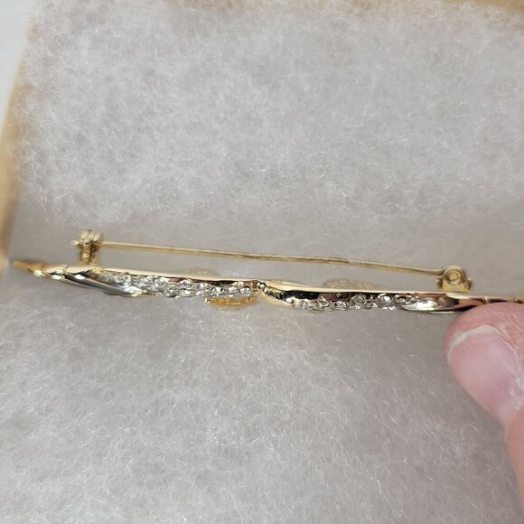 Two Swans Wing Classic Elegant Crystal Gold-Tone Enamel & Rhinestones Brooch Pin - Picture 5 of 5